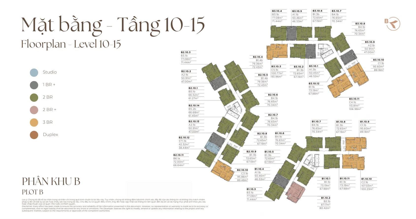 Mặt bằng tầng 10–15, phân khu B